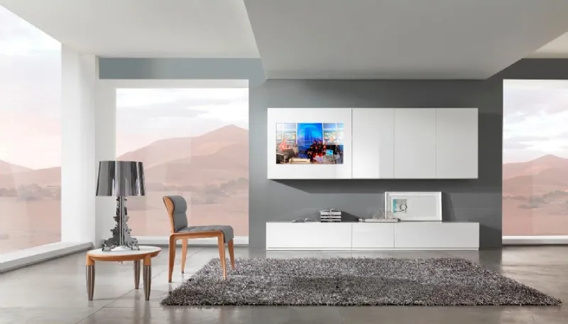 parete grigia in soggiorno moderno