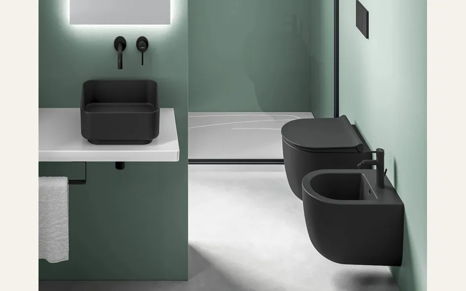 Bagno cieco sano e bello con i sanitari della collezione Mirto Round di Ceramica Dolomite