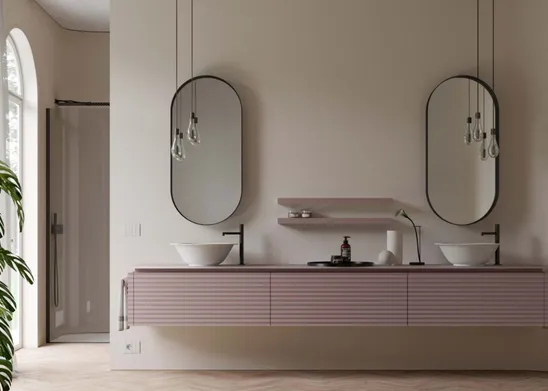 Collezione Dolcevita di Ideagroup, mobile sospeso con iconico motivo cannettato rivisitato in chiave moderna