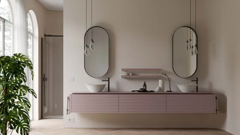 Collezione Dolcevita di Ideagroup, mobile sospeso con iconico motivo cannettato rivisitato in chiave moderna