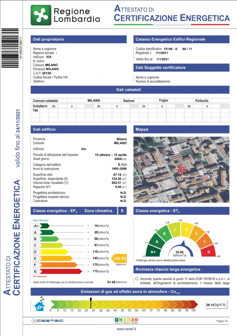 Attestato di certificazione energetica