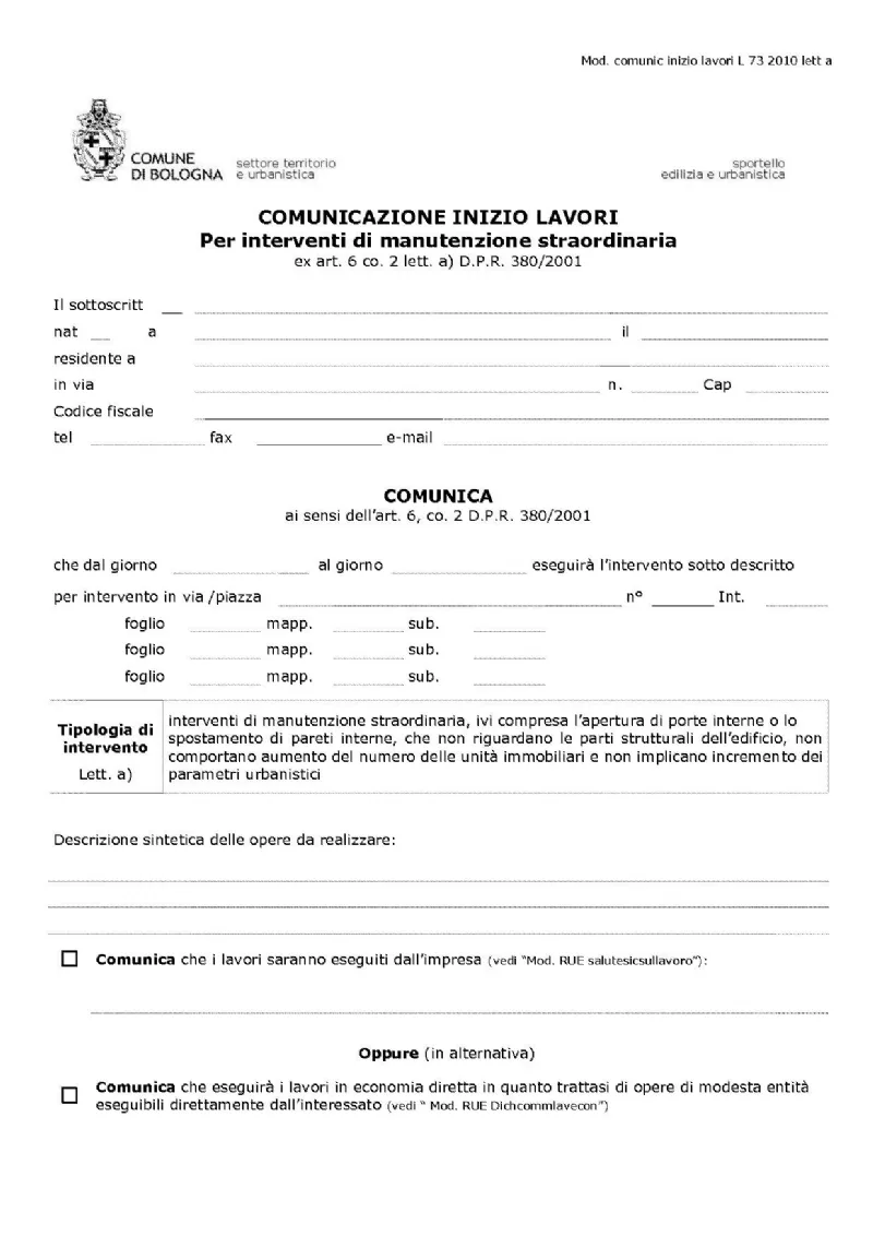 Modulo comunicazione inizio lavori