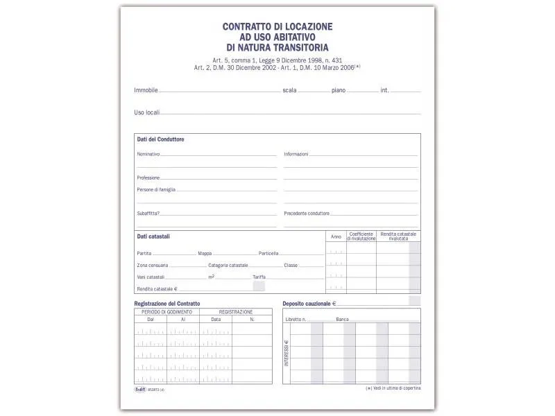 Modulo standard di contratto di locazione transitorio