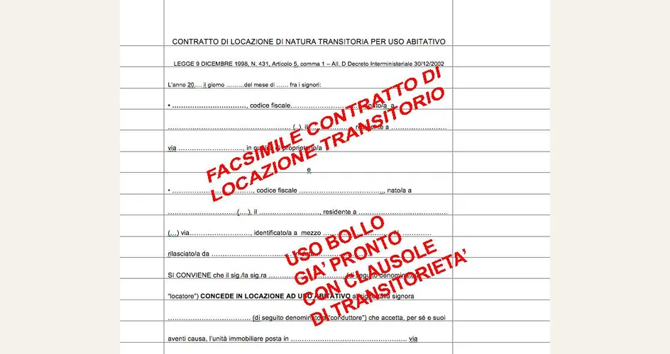 Esempio di contratto uso bollo con clausola di transitorietà
