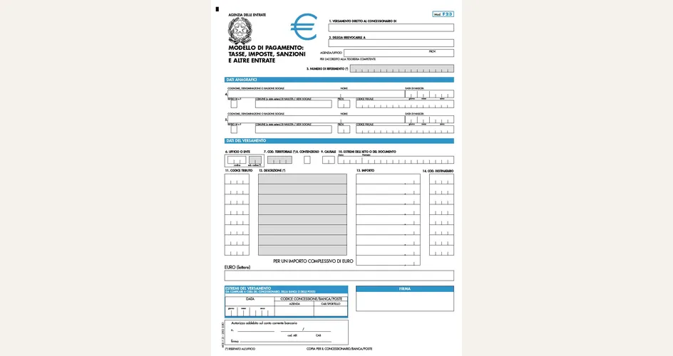 Modello F23 per il versamento dell'imposta di registro