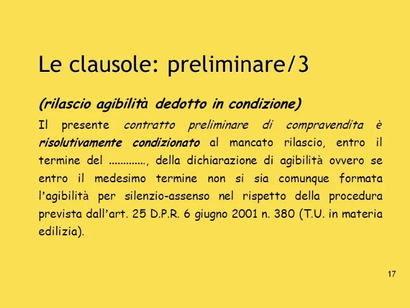 Esempio clausola preliminare di compravendita