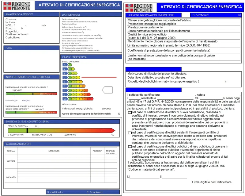 Certificazione della classe energetica