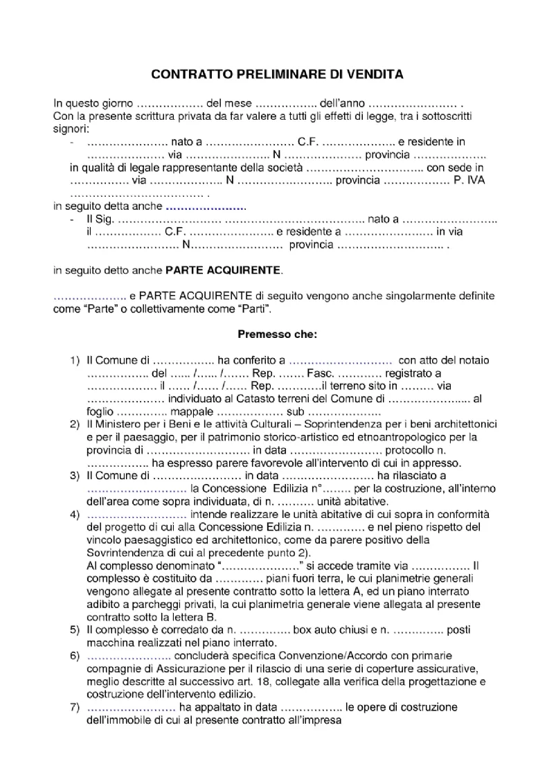 Modulo contratto preliminare di vendita