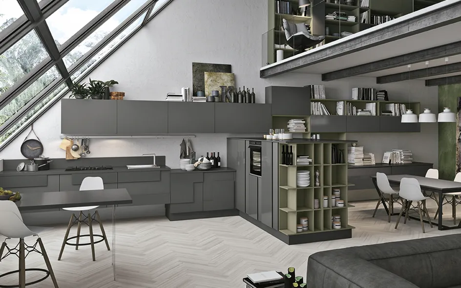 Progetto cucina con soggiorno