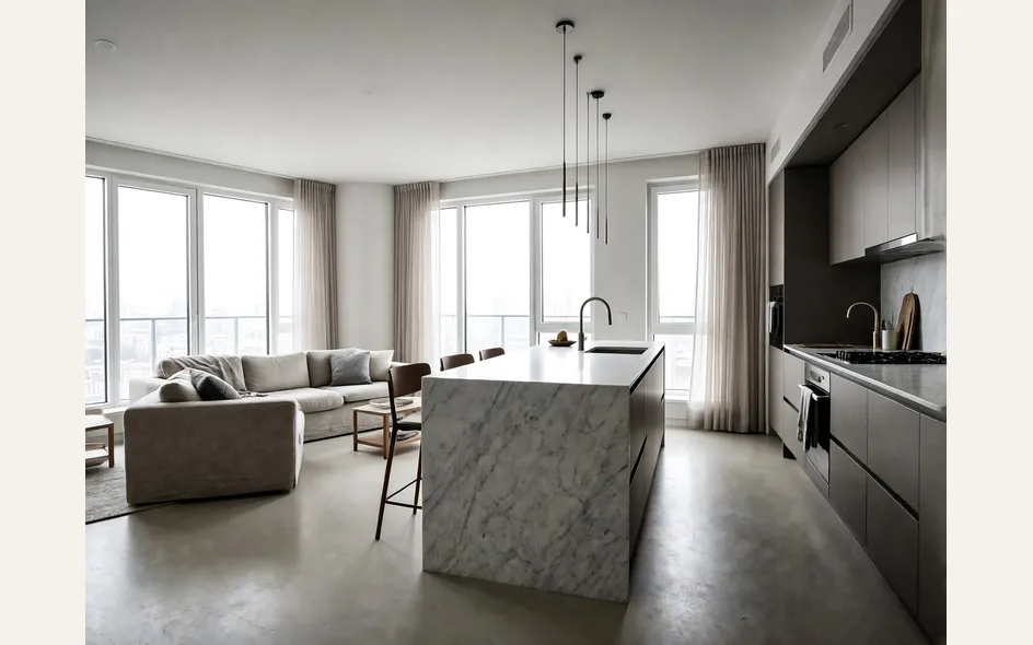 Distribuzione degli spazi: open space e bagni en suite