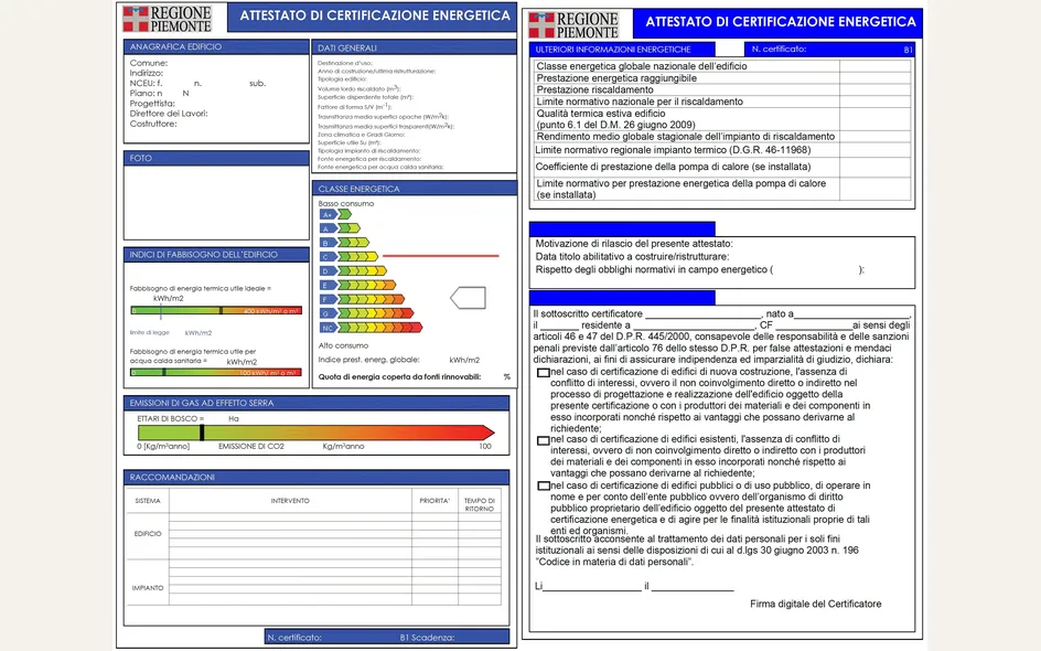 Esempio di attestato di certificazione energetica