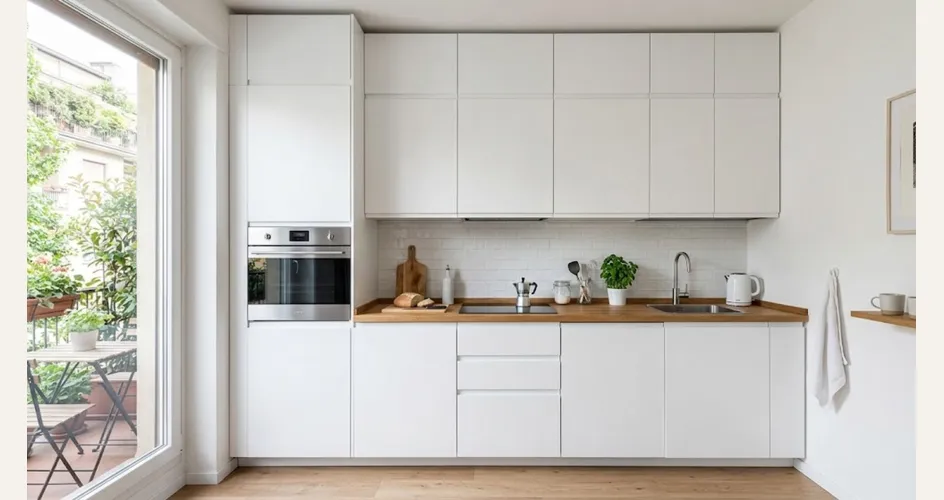Cucina in linea con pensili a tutt'altezza