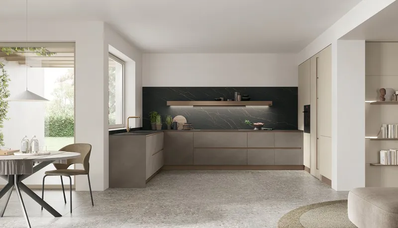 Colore e finiture per la cucina ad angolo in poco spazio (foto Mobile ad angolo Stosa Infinity Modern 01)