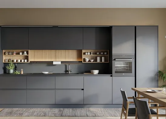 Estetica essenziale: ante senza maniglie, gole e superfici continue (foto Cucina Forma Cucine Colibrì 04)