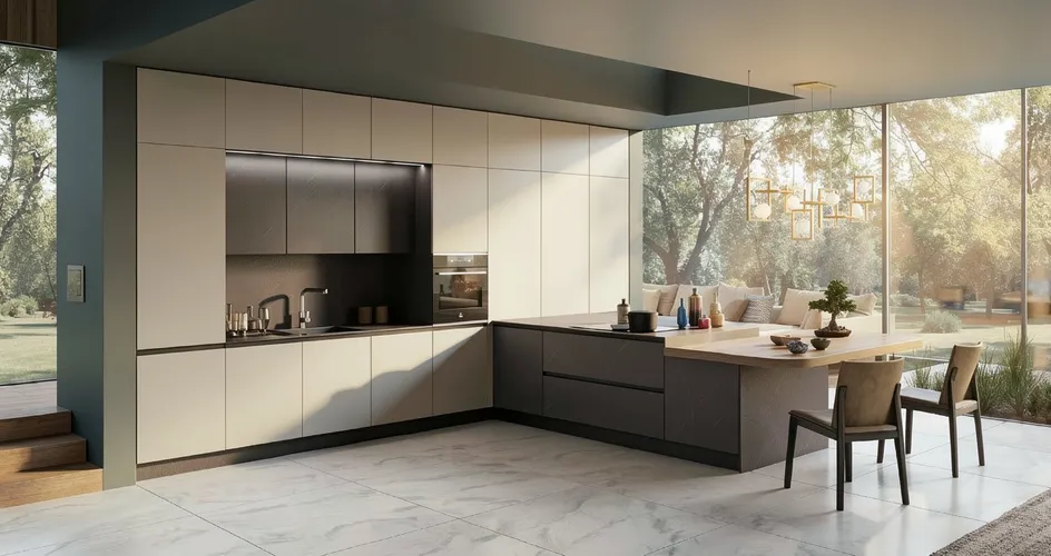 Estetica essenziale: ante senza maniglie, gole e superfici continue (foto Cucina GM Cucine Ventidue & XL 04)