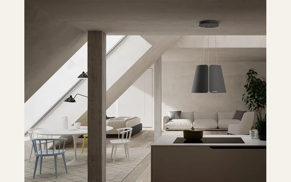 Cappa a lampadario Beat di Faber, elevata capacità di aspirazione con un livello minimo di rumorosità
