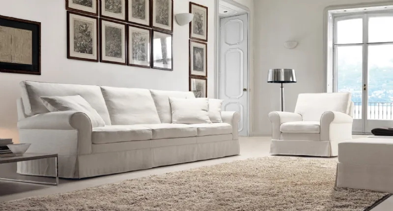 divani classico in tessuto tela di color bianco