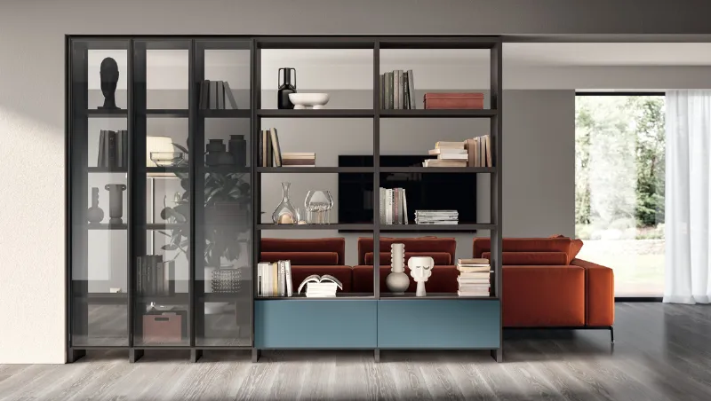 Libreria bifacciale, Sistema Parete Fluida - Scavolini