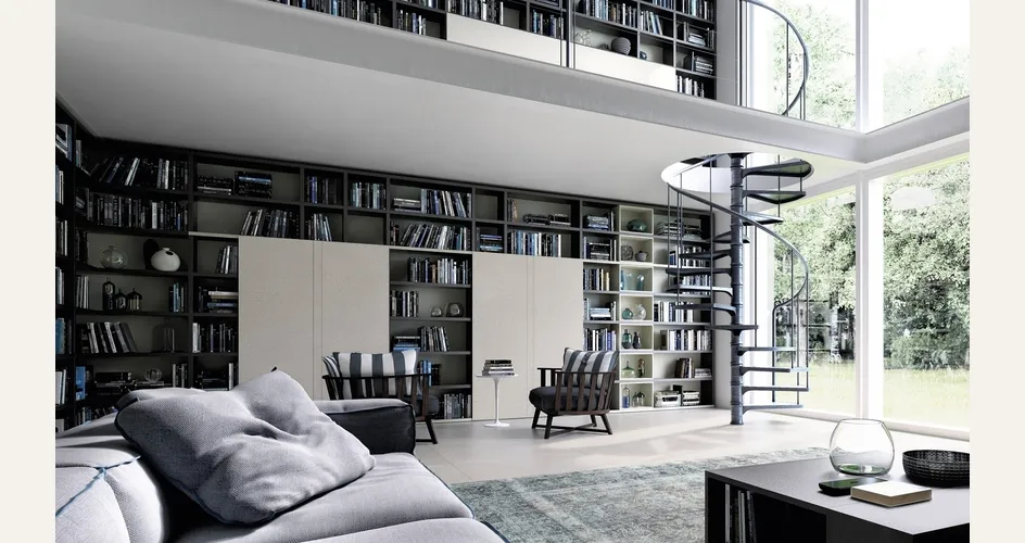 Soggiorno moderno con libreria