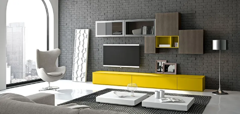 Living moderno in giallo e grigio