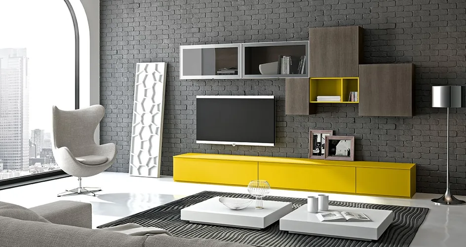 Living moderno in giallo e grigio