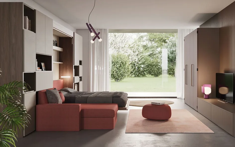 Parete attrezzata con letto matrimoniale Nobu di Clever 