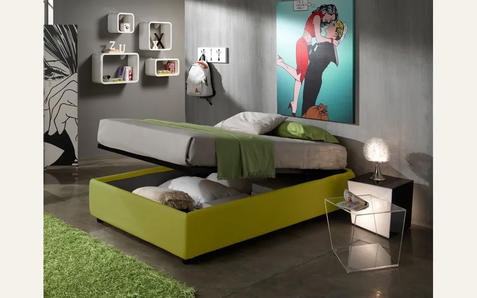 Esempio di letto a una piazza e mezza con contenitore