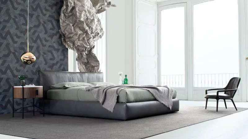  Letto contenitore Soho in pelle grigia di Berto