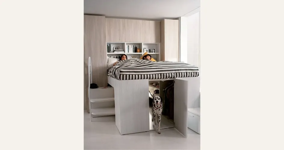 Letto matrimoniale a soppalco con cabina armadio