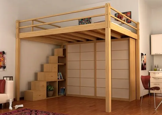 Letto matrimoniale a soppalco in legno