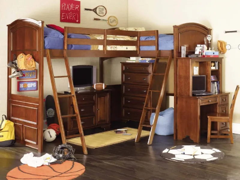 Letto a soppalco doppio di legno