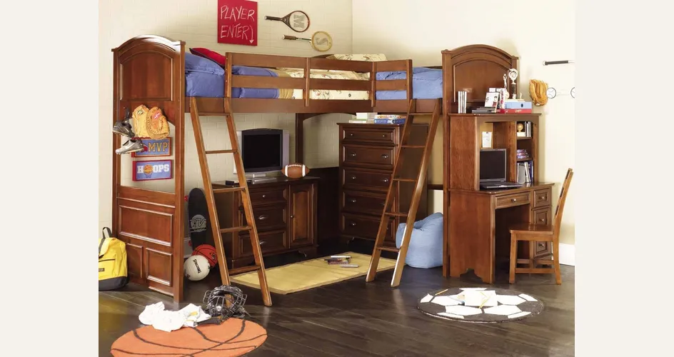Letto a soppalco doppio di legno