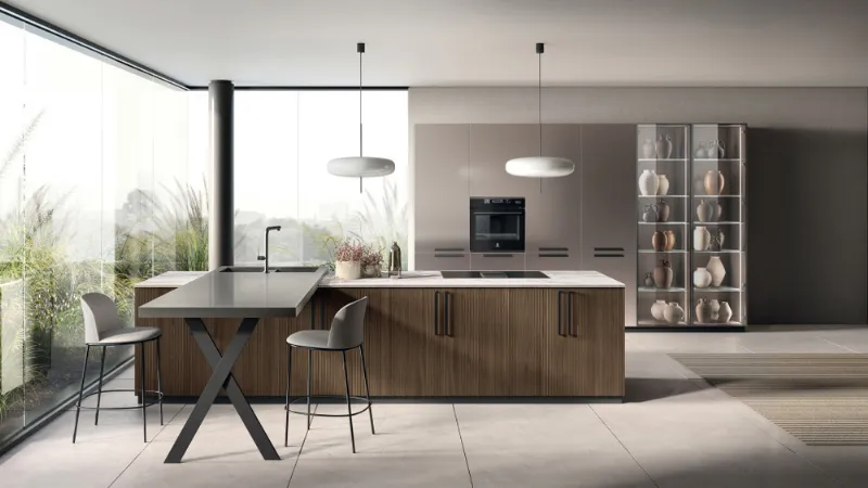 Cucina Musa, top in gres porcellanato Invisible Light di Scavolini