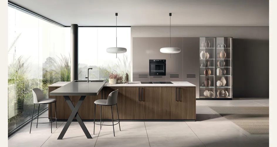 Cucina Musa, top in gres porcellanato Invisible Light di Scavolini